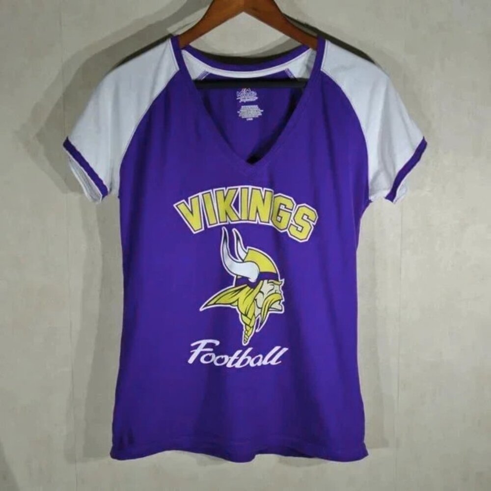 Women's Majestic Vikings Vee-Neck Tee Shirt - Size Large